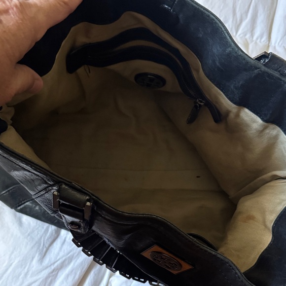 Tory Burch Black Leather Tote with Logo Accent - Picture 9 of 11